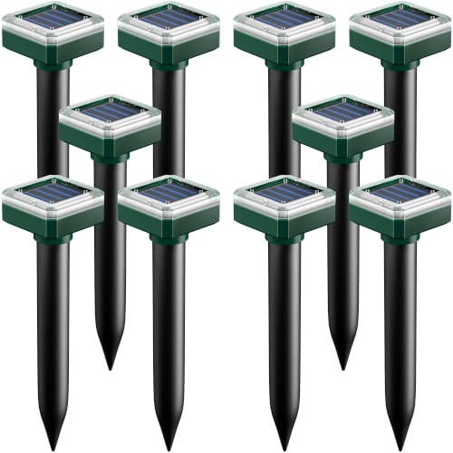 Mole Repellent Solar Powered 10 Pack, Ultrasonic Gopher Vole & Snake Deterrent, IP44 Waterproof Sonic Spikes to Stop Animal Digging, Pest Repeller for Lawn Garden Yard & Landscape Protection
