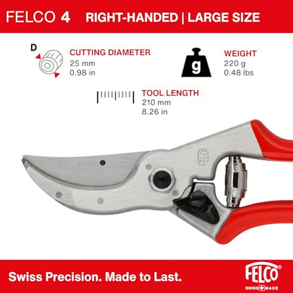 Felco F4 Pruning Shears – 9.25" Swiss-Made Garden Clippers for Pruning | Hand Pruners for Gardening | Garden Tool Cutter with Precision Bypass Blade, Aluminum Body, Replaceable Parts, Nut/Bolt Model - size: F4 Large Basic