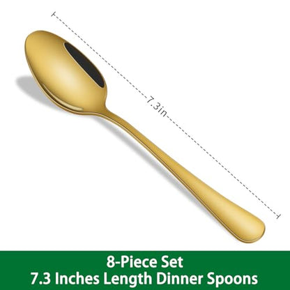 Gold Soup Spoons,8 PCs 7.3 Inch Dinner Spoons,Durable Mirror Polishing Stainless Steel Silveware Main Spoon,Dishwasher Safe Gold Table Spoon For Home Restaurant Hotel - size: 8-Piece(Gold)