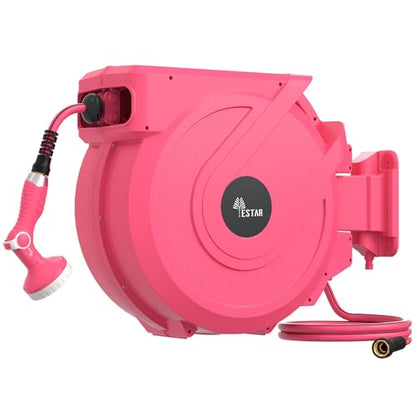 Retractable Garden Hose Reel 5/8 in x100 ft， Wall Mounted Hose Reel - color: Pink, size: 5/8"x100 ft