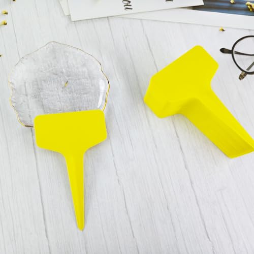 Plastic Plant T-Type Tags, 100Pcs Plant Labels, Waterproof T-Shape Tag, Nursery Garden Labels Markers, Plant Sign for Garden Vegetable Flowers Planting(2x4 Inch) - color: Yellow