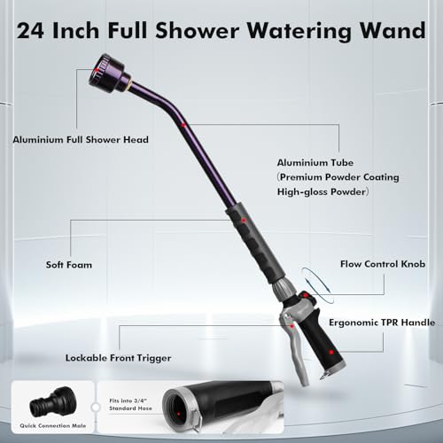 RESTMO 24 Inches Long Watering Wand for Garden Hose, Full Shower Spray Wand - color: Purple