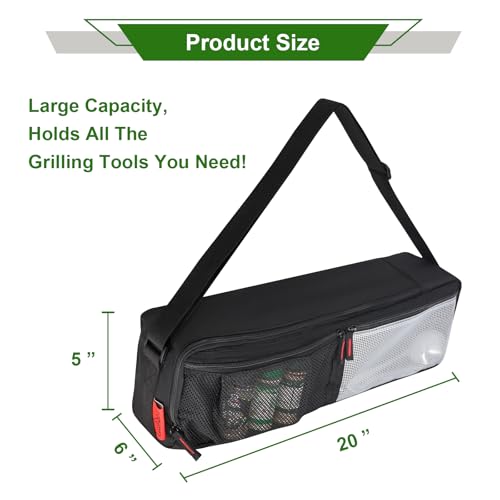 Grill Tool Organizer, BBQ Tool Storage Bag with Pockets- 20" Heavy-Duty Storage Bag Waterproof 600D Oxford, Folding Design Gift for Camping, Tailgates, Outdoor BBQ Parties (20" Lx6 Wx5 H) - style: (20" Lx6 Wx5 H)