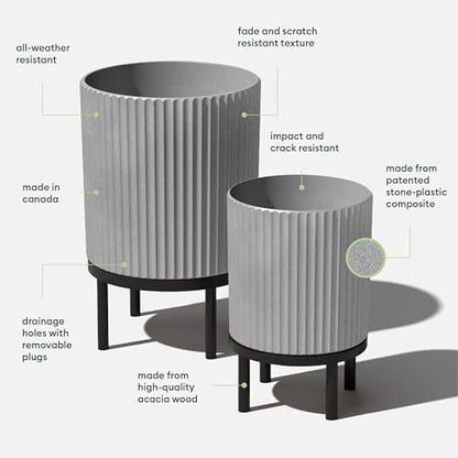 Veradek Demi Series Raised Duo Planters - Set of 2 Planters with Stands - color: Gray/Black, size: Bundle - 2 Pack