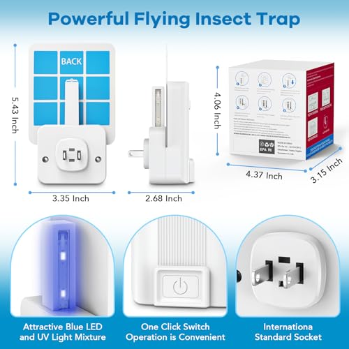 Indoor Fly Trap, Plug-in Fruit Fly Trap with 2 Devices and 6 Sticky Refills