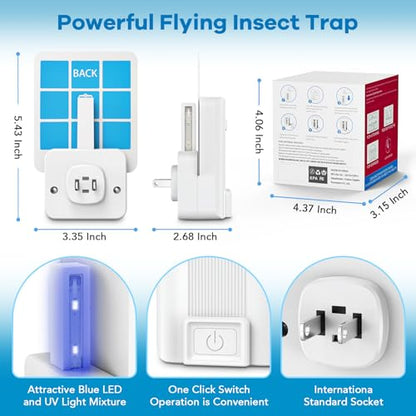 Indoor Fly Trap, Plug-in Fruit Fly Trap with 2 Devices and 6 Sticky Refills