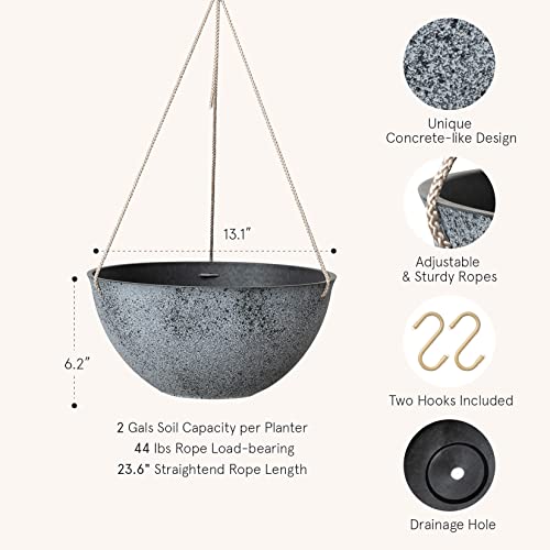 LA JOLIE MUSE Large Hanging Planters for Outdoor Plants, Set of 2,13 Inch - color: Concrete Gray
