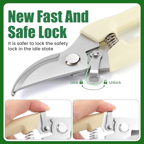 Pruning Shears, Sharp Stainless Steel Garden Shears, Bypass Garden Scissors & Clippers for Branch Trimming, Garden Clippers for Plants, Flowers, Fruit Trees, Gardening Gifts for Women&Men