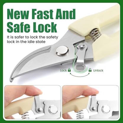 Pruning Shears, Sharp Stainless Steel Garden Shears, Bypass Garden Scissors & Clippers for Branch Trimming, Garden Clippers for Plants, Flowers, Fruit Trees, Gardening Gifts for Women&Men