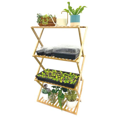 Ferry-Morse Pop-Up Bamboo Plant Stand, 4-Tier, Vertical Seed Starting - size: Indoor Plant Stand