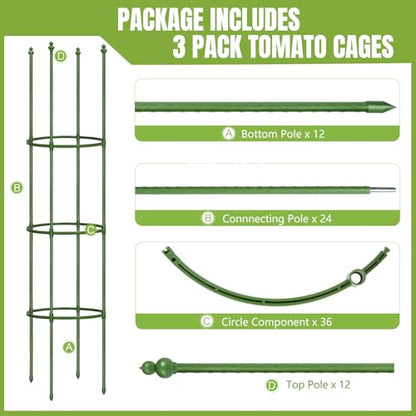 3 Pack 59 Inch Height Adjustable Tomato Cages for Garden - color: Green