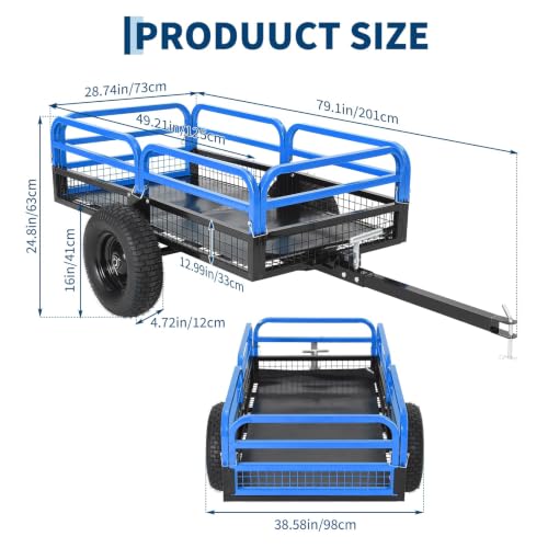 1500-Lb Capacity Heavy-Duty Steel Dump Cart with Removable Rear Panel - color: Blue