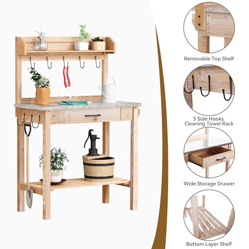 HOLTICO Potting Bench with Storage Drawer, Natural