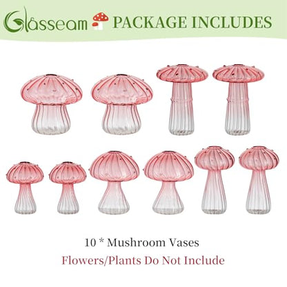 Glasseam Mushroom Plant Propagation Station: 5 Pcs Pink Glass Terrarium Jar - color: Pink, size: 10