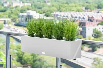 Veradek Block Series Railing Planter - Outdoor Window Box with Bracket - color: White