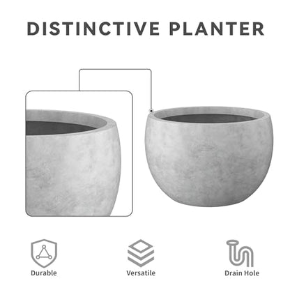 Kante Set of 3 Pale Gray Concrete Bowl Planters 20" 15.7" 11.8" Dia - color: Natural Concrete, size: 19.9"D + 15.7"D + 11.8"D