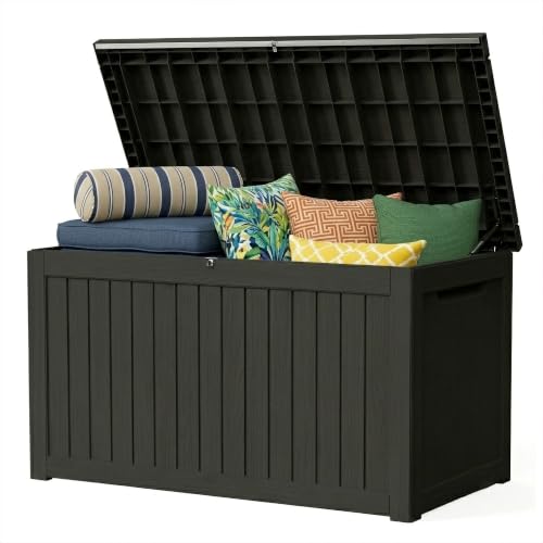 300 Gallon Outdoor Storage Box Resin Deck Box All Weather Waterproof Large Lockable Storage Container Deck Box for Patio Furniture, Garden Tools, Lockable, Black New - color: Black, size: 270 GAL New