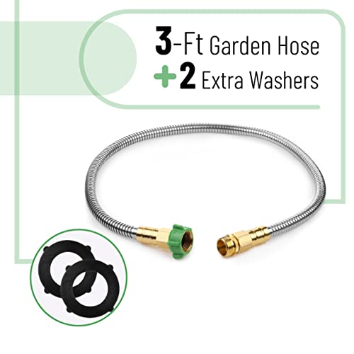 UNCO- Metal Garden Hose, 3 Feet Stainless Steel, No Kink, Lightweight (Pack of 2) - color: Silver, size: 3 ft (Pack of 2)