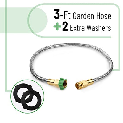 UNCO- Metal Garden Hose, 3 Feet Stainless Steel, No Kink, Lightweight (Pack of 2) - color: Silver, size: 3 ft (Pack of 2)