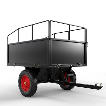 750 LBS Capacity ATV Trailer Tow Behind Steel Dump Cart | 17 Cubic Feet Heavy Duty Steel Utility Trailer with Removable Sides & All-Terrain Tires | for Lawn Tractor, ATV, Garden Mower