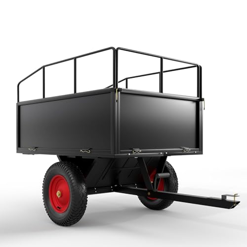 ATV Trailer Tow Behind Steel Dump Cart, 750 lbs 17 Cubic Feet Heavy Duty Yard Garden Utility Trailer Pull Behind with Removable Sides & All Terrain Tires for Lawn Mower, Tractor, Yard