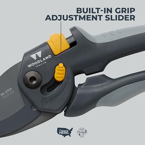 Woodland Tools Co. Heavy Duty Anvil Pruning Shears – 5/8" Cut Capacity, High Carbon Steel Blade, Internal Spring, Adjustable Grip Slider, Garden Pruner for Dry Branches, Stems, and Dead Growth - style: Heavy Duty Anvil Pruner