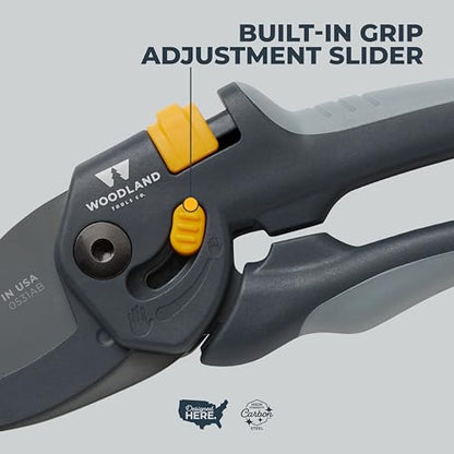 Woodland Tools Co. Heavy Duty Anvil Pruning Shears – 5/8" Cut Capacity, High Carbon Steel Blade, Internal Spring, Adjustable Grip Slider, Garden Pruner for Dry Branches, Stems, and Dead Growth - style: Heavy Duty Anvil Pruner