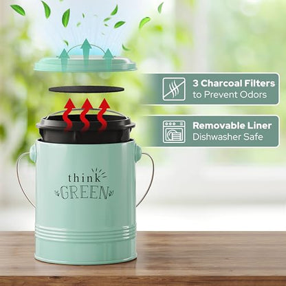 Barnyard Designs 1.2 Gallon Kitchen Counter Compost Bin with Lid (Mint) - color: Mint