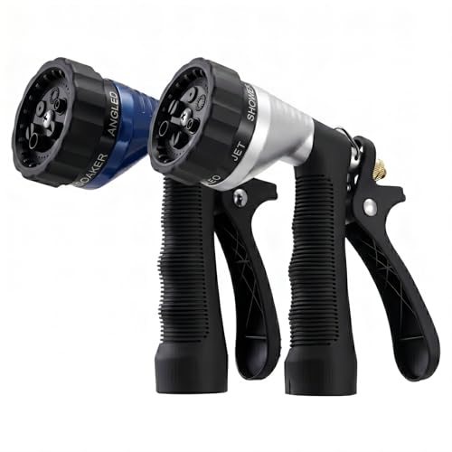 GREEN MOUNT Water Hose Nozzle 2-Pack, Zinc Alloy Garden Spray Nozzle with Adjustable Spray Patterns, Leakproof Rustproof Trigger Lock for Outdoor Cleaning & Car Wash, Silver& Blue - color: Blue & Silver