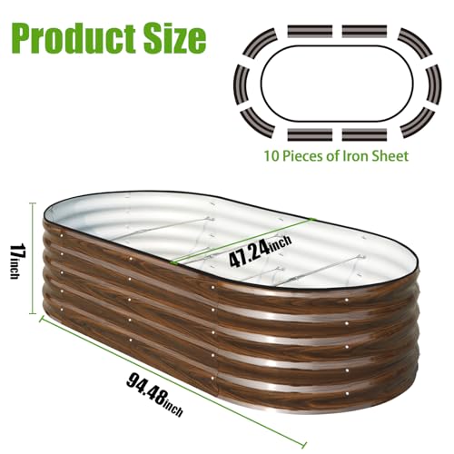 SnugNiture Galvanized Raised Garden Bed, 8x4x1.5ft Oval Metal Planter Box for Planting Outdoor Plants Vegetables - color: Brown, size: 8x4x1.5 ft