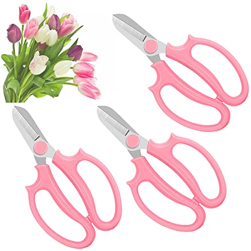 3 Pcs Garden Scissors Floral Shears,Professional Floral Scissors with Comfortable Grip Handle,Premium Garden Pruning Shears for Plants Trimming and Fruit Picking Trimming,Pink - style: Pink