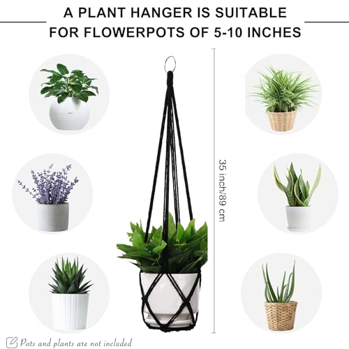 YIBOT Macrame Plant Hanger Indoor 35 Inch Hanging Planter Basket Black 2Pc - color: Black, size: 35+35Inch