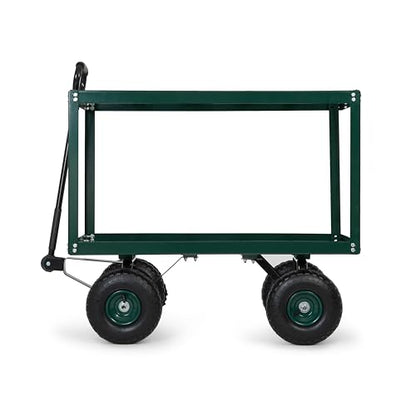 Backyard Expressions 2 Tier Garden Cart, 600 lb Total Capacity, Outdoor Utility Cart with Wheels, Steel Mesh Shelves, Pneumatic Tires, Pull Handle Rolling Wagon for Yard & Lawn - style: 2 Tier