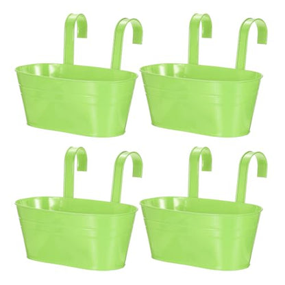 uxcell Rail Planter for Outdoor Plants, 4 Pcs 11" Iron Wall Hanging Planters Fence Railing Balcony Planters with Drainage Holes and Detachable Hooks, Light Green - color: Light Green