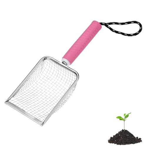 M METERXITY 1-Pack Gardening Soil Sifter, 5 mm Mesh Stainless Steel Portable Gardening Sifter with Soft Handle for Sand/Dirt/Rock Compost [White, Pink] - color: White, Pink, size: 5.0X5.0mm
