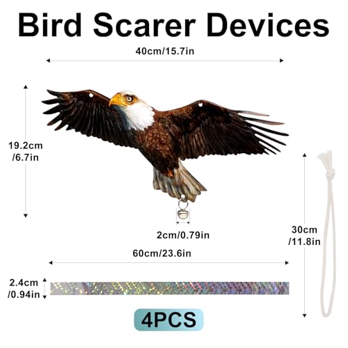 2pcs Plastic Fake Owls to Scare Away, Visual Reflective Owl Hanging Decoration to Protect Yard, Deterrent Dual-Sides Printed Fake Hawk to Scare Pigeon Barn Swallow from Garden Patio - color: 4Pcs Brown-1