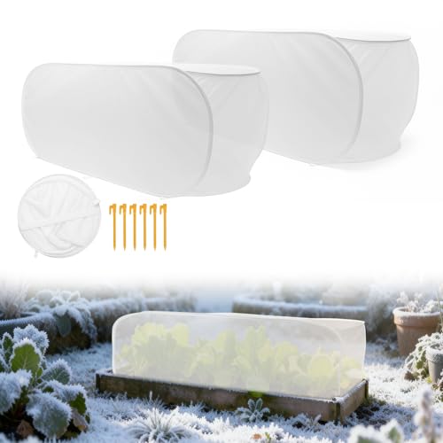 2Pcs Pop-Up Non-Woven Winter Plant Frost Covers, for Shrubs & Garden Beds - size: 2Pcs 39x17x17"
