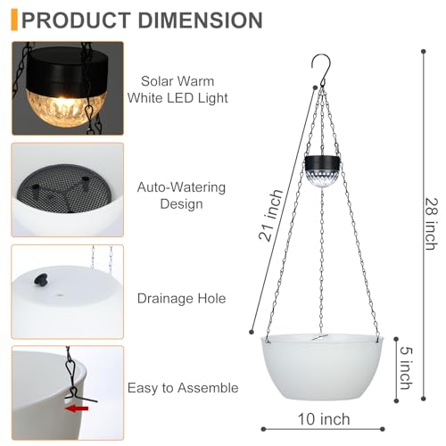 SUNNYPARK 2 Pack Solar Hanging Planters for Plants Outdoor - color: White