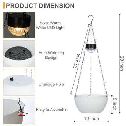 SUNNYPARK 2 Pack Solar Hanging Planters for Plants Outdoor - color: White