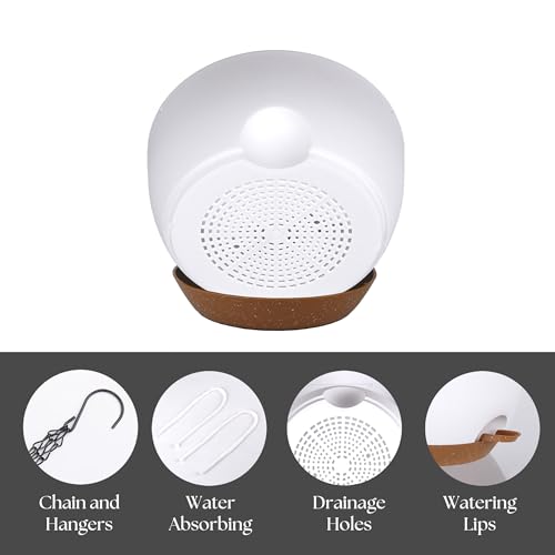 TYMENSH Hanging Plant Pots 12 Inch Set of 2, Self Watering, Drainage Holes, Removable Saucer, Durable Plastic with Chains, Indoor Outdoor, White - color: White