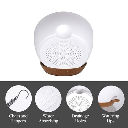 TYMENSH Hanging Plant Pots 12 Inch Set of 2, Self Watering, Drainage Holes, Removable Saucer, Durable Plastic with Chains, Indoor Outdoor, White - color: White