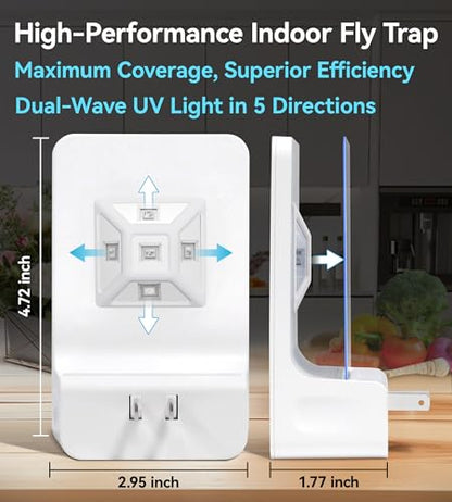 Advanced Double-Sided Indoor Fly Trap for Home, Plug-in 5-Way UV Light - size: 2 Device + 8 Refills