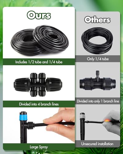 240FT Drip Irrigation System Kits - Automatic Garden Watering Sprinkler with 1/2 & 1/4 inch Tubing Hose Patio Misting Plant Irrigation Water Equipment Quick Connector for Greenhouse Flower Beds Lawn - size: 240FT:33FT Main tube+207FT 1/4 tube