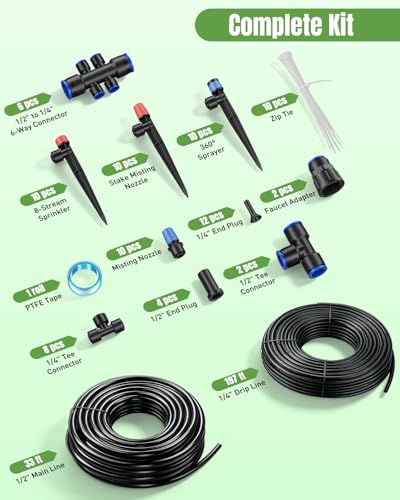 Pawfly 230 ft Quick Connect Drip Irrigation Kit, Drip Irrigation System for Garden Watering System with 1/2" (33 ft) & 1/4" (197 ft) Tubing and Accessories Garden Irrigation System for Greenhouse Lawn - size: 230 FT Drip Irrigation Kit