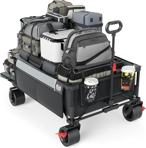 Timber Ridge 600L Beast Wagon 26" W Extra Wide All Terrain Folding w/Big Wheels, Cargo Net & Tailgate, 26" W and 55.25" L, 500lbs Heavy Duty Collapsible Portable Cart for Camping, Sports, Dogs, Grey - color: Gray, size: 600L