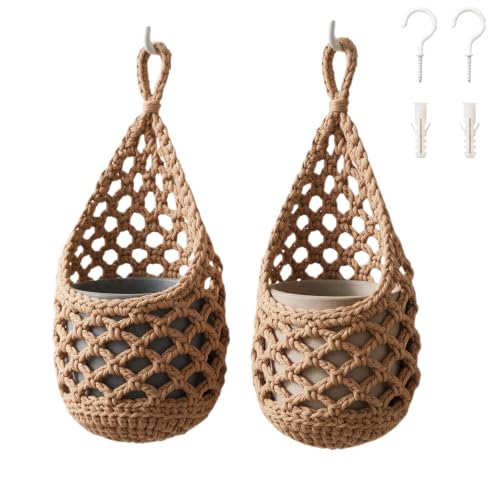 Macrame Plant Hanger Indoor 2 Pack, Wall Planter for 5 Inch Pots - size: Large (Fit Pot Bottom ≤ 5 inch )