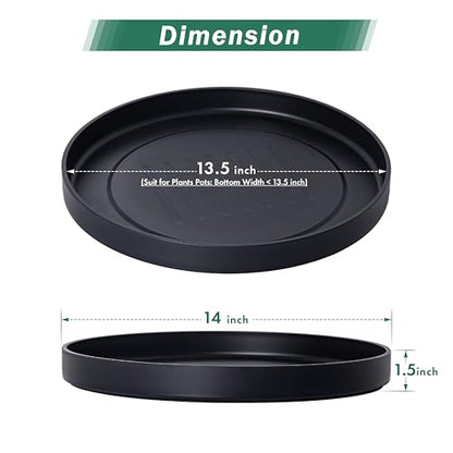 Phoenix Vine 14 Inch Plastic Plant Saucer Water Drip Tray, Heavy Sturdy Round Plant Drainage Tray for Indoors Outdoor, Set of 2, Matte Black, 21-TY-14B-2 - size: 14"