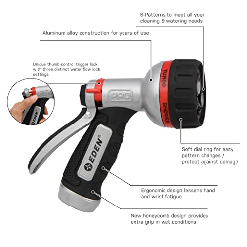 Eden PRO Metal 6-Pattern Hose Nozzle: Rear Trigger, Cyclonic Turbo Spray - style: Rear Trigger