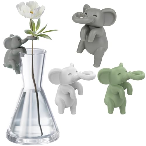 Plant Propagation Buddy Friends, 3 Pcs Climbing Elephant Figurines Plant Support for Hydroponics, Elephants Statue Hugger Decor, Flower Terrarium Ornaments Hanging Off Edge White Green Grey