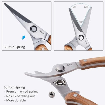 BUGUI Wood Handle Garden Shears, Long Straight Tip, All Steel Construction, Sharp, Well Designed Garden Scissors, 8" - style: 8"WoodHandleShears(E011)